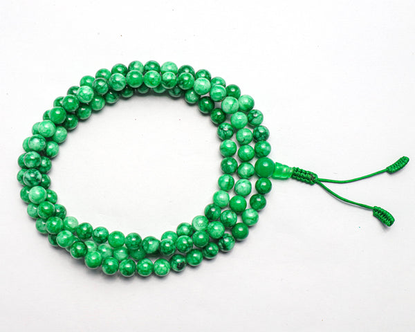 108 Beads Green Jade Stone Hand Knotted Mala Yoga Prayer Bead Mala