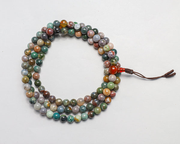 108 Beads Matte Blood Stone Hand Knotted Mala Prayer Bead Mala