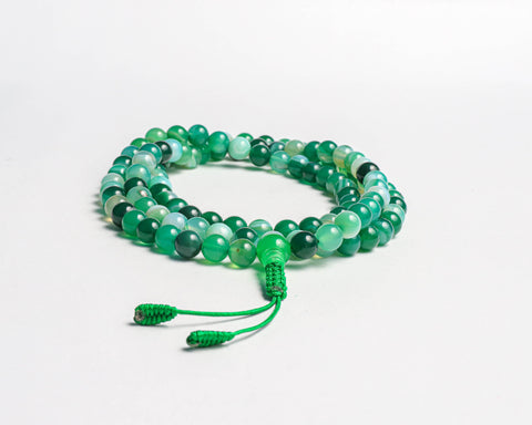 108 Beads Green Agate Stone Hand Knotted Mala Prayer Bead Mala