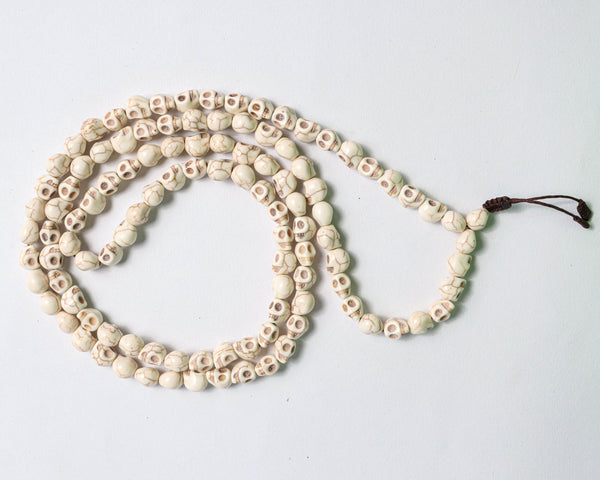 108 Beads Howlite Skull Stone Hand Knotted Meditation Japa Prayer Bead Mala