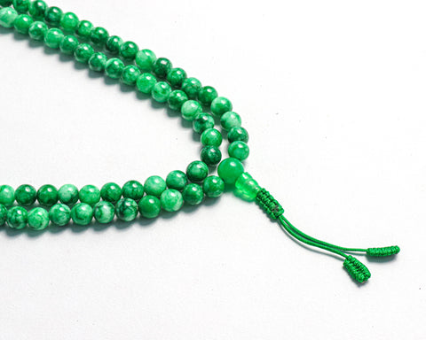 108 Beads Green Jade Stone Hand Knotted Mala Yoga Prayer Bead Mala
