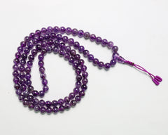 108 Beads Amethyst Stone Hand Knotted Meditation Japa Prayer Bead Mala