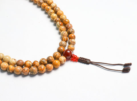 108 Beads Picture Jasper Stone Hand Knotted Mala Prayer Bead Mala