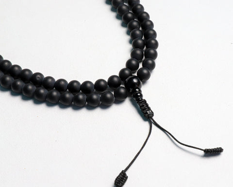 108 Beads Matte Black Onyx Hand Knotted Mala Prayer Bead Mala