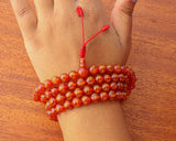 108 Beads Mantra Carved Carnelian Hand Knotted Mala Prayer Bead Mala