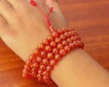 108 Beads Mantra Carved Carnelian Hand Knotted Mala Prayer Bead Mala