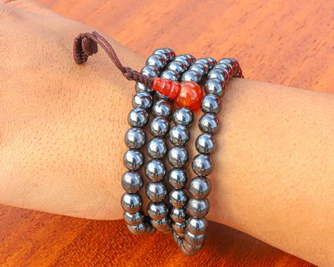 108 Beads Hematite Stone Hand Knotted Meditation Japa Prayer Bead Mala