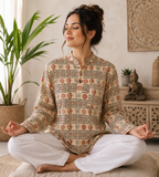 Nepal Fashion Om Print Yoga Kurta, Prayer Shirt - Top 100% Cotton Hippie Shirt for Men & Women