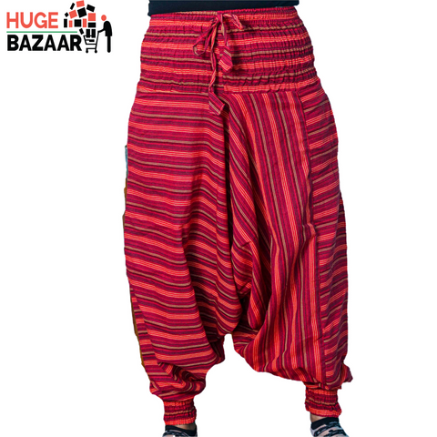 Red Striped Aladdin Harem Yoga / Meditation Trouser for Men and Women