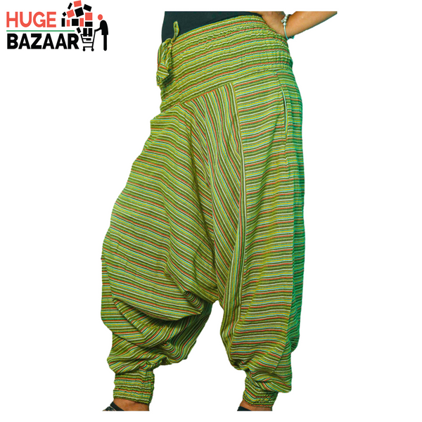 Green Striped Aladdin Harem Trouser for Yoga / Meditation for Men and Women