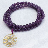 Amethyst Stone Japa Mala With Crown Chakra Pendant