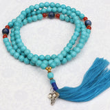 Turquoise Stone Japa Mala With Elephant Charm