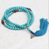 Turquoise Stone Japa Mala With Elephant Charm