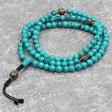 Turquoise Stone Japa Mala with Inalid Brass Bead