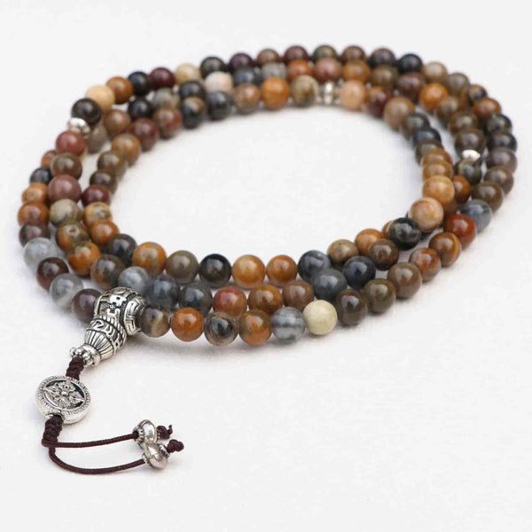 Tibetan Mantra River Stone Prayer Mala With Double Dorjee