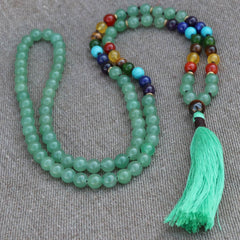 Hand Knotted Seven Chakra Jade Stone Japa Mala