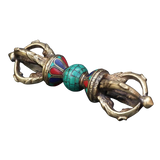 Stone Inlaid Tibetan Brass Vajra / Dorje